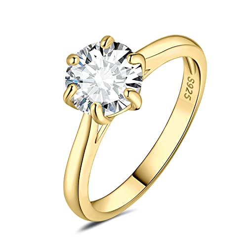 JewelryPalace 2ct Classico Anello Solitario Donna Argento 925 con Cubica Zirconia, Diamante Simulato Anelli Dorati con Pietra Rotonda, Semplice Fedine Fidanzamento in Oro Set Gioielli Donna 9.5