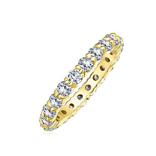 Bling Jewelry Zirconia cubica impilabile AAA CZ Eternity Anniversary Wedding Band Anello per le donne Placcato oro 14K .925 Argento Sterling