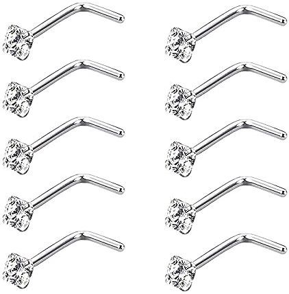 Zeayebsr 0 pezzi Naso Piercing Gioielli in Acciaio Inox Perno Naso Piercing,Piercing Naso Lip Anelli Zirconi Intarsiato, Forma curva a L