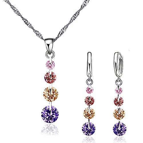 CRYSTALINA Parure di gioielli in argento 925 da donna, collana e orecchini con zirconi, regalo per donna (COLORI)