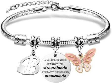 SAMORION A Volte Dimenticati quanto tu sia straordinaria pertanto questo è un promemoria-Moda Rosa Farfalla Ciondolo Lettere Iniziali Braccialetti Regalo Ispiratore Per le Donne Ragazze Nipote (B)