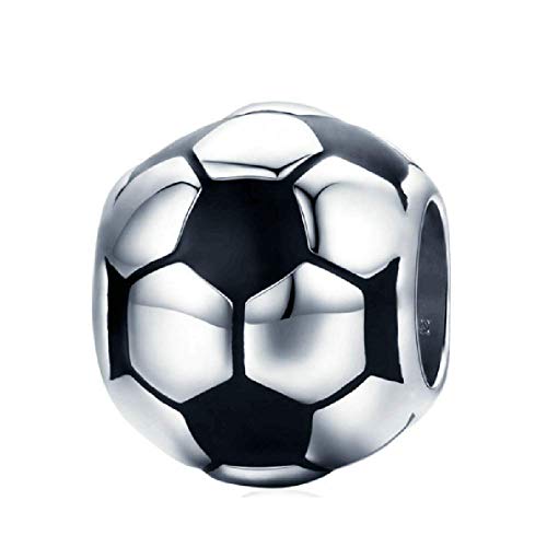 YaShuo Jewellery Ciondolo in argento Sterling 925, a tema calcio, con smalto nero, per braccialetti Pandora, regalo di Natale, a forma di pallone da calcio, colore nero