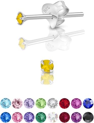 DTPsilver ® Orecchini Punto Luce Argento 925 con Cristalli Swarovski® Elements Orecchini Donna Colorati Punti Luce Orecchini Donna Orecchini Brillantini Orecchini Opale Diametro: 2 mm