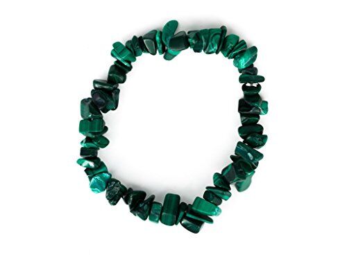 Taddart Minerals – Bracciale splitter verde in malachite naturale su filo di nylon elastico – fatto a mano.