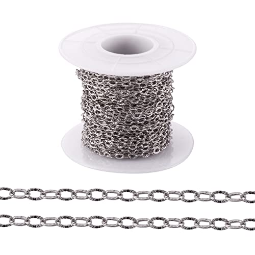 FASHEWELRY , Rotolo da 10 metri di catena forzatina testurizzata in acciaio inossidabile platinato, con maglie da 3,5 x 2,5 x 0,4 mm, per la creazione di gioielli, collane e accessori fai da te