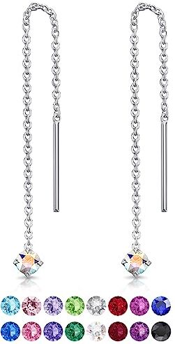 DTPsilver ® Orecchini Pendenti con Catena in Argento 925 e Cristalli Swarovski® 3 mm Lovli Orecchini Punto Luce Lunghi Donna, Aurora Boreale