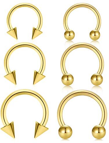 Longita 16G Acciaio Inossidabile Ferro di Cavallo Naso Hoop Anelli Labbro Sopracciglio Anelli Trago Orecchini Setto Piercing Orecchio Helix Cartilagine Daith Conch Piercing Diametro 8-12mm-Oro