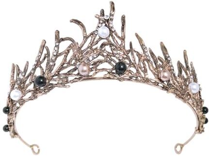 Lurrose Cerchietto in stile barocco vintage per matrimonio, tiara con strass, per capelli, per matrimonio, banchetto nero