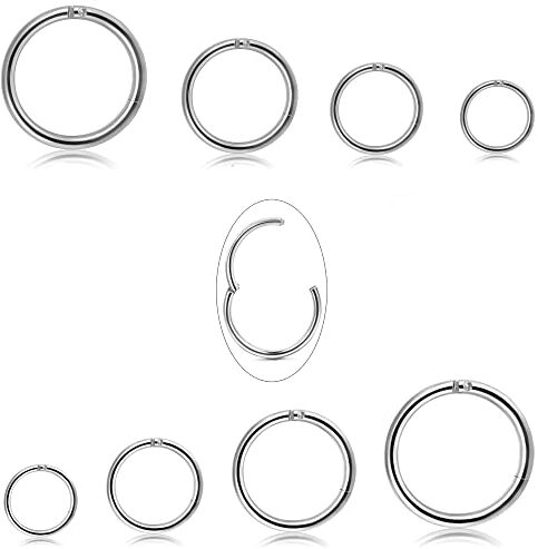 Milacolato 6-8 Pezzi 18G Piercing Naso Nasenring Hoop In Acciaio Inossidabile Con Cerniera a Scatto Segmento Anello Per Uomini Donna Cartilagine Daith Tragus Septum Sleeper Orecchini 6-12MM