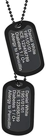 PROSTEEL Personalizzabile Collana Militare Cindolo Dog Tag Incisione Gratuita, Acciaio Inossidabile, Catena Palla, Unisex Donna Uomo, Nero (con Confezione)