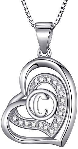 Morella Collana donna a forma di cuore lettera C con zirconi bianchi 46 cm argento 925 rodiato