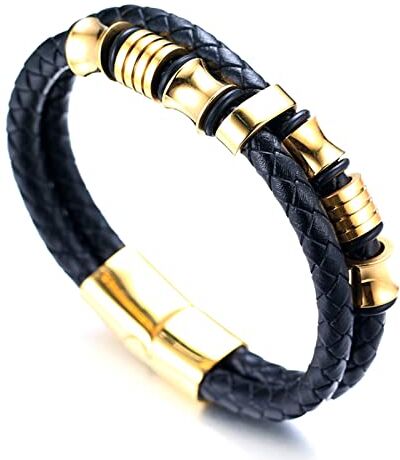 HALUKAKAH Bambini ● Onore Junior ● Ragazzi Bracciale in Vera Pelle 6-12 Anni. Titanio Onore Oro Perline Chiusura Magnetica Dorata 18cm con Confezione Regalo Gratuita