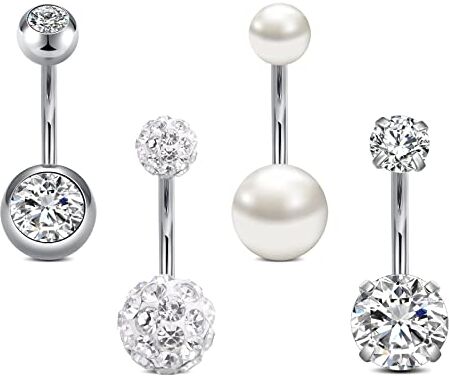 Rajnard Piercing Ombelico 14G 10mm Acciaio Chirurgico CZ Bead Diamond Piercing all'ombelico Gioielli per Donna Uomo