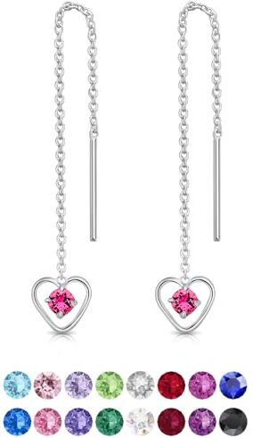 DTPsilver ® Orecchini Pendenti Argento 925 Orecchini a Cuore con 3 mm Cristalli Swarovski Rosa Orecchini Donna Rosa Punto Luce Orecchini Lovli Orecchini Orecchini Rosa