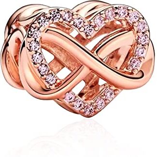 Amuefer L'infinito Charm Compatibili Bracciale Collana Pandora, Argento Sterling Oro Rosa Cuore Ciondolo Natale Gioielli Regali per le Donne Ragazza Moglie Bambini Amici