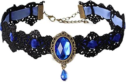 Caiguoer Black Lace Collar Catena Pendente Cristallo Collana Velluto Vintage Gem Collana Gotico Hollow Fiore Choker Gioielli Halloween Accessori per le Donne e le Ragazze (D)