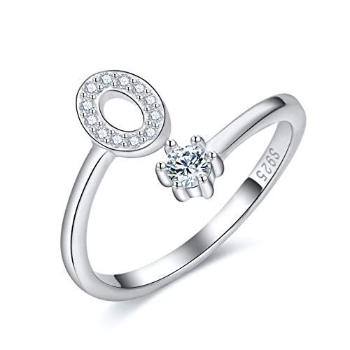 CRYSLOVE Anello da Donna Iniziale in Argento 925 Dalla A Alla Z di Anello Aperto Regolabile Lettera Captiale Argento,Regalo di Compleanno per la Festa Della Mamma