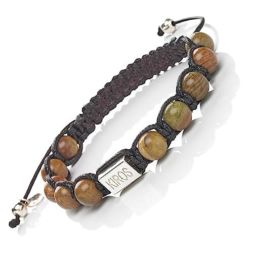 Generico KIROS Bracciale Tibetano Buddista Shamballa Tamashi Unisex Uomo Donna realizzato con Pietre Naturali 8 mm, Filo Cerato Nero, Artigianale Fatto a Mano regolabile 3 Misure.