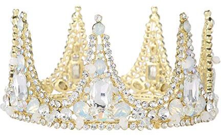 Salmue Perla artificiale Pietre preziose con strass Sparkle Corona rotonda, Gioielli da sposa squisiti, Corona di tiara con pettine per matrimonio da sposa, Accessori per capelli da sposa