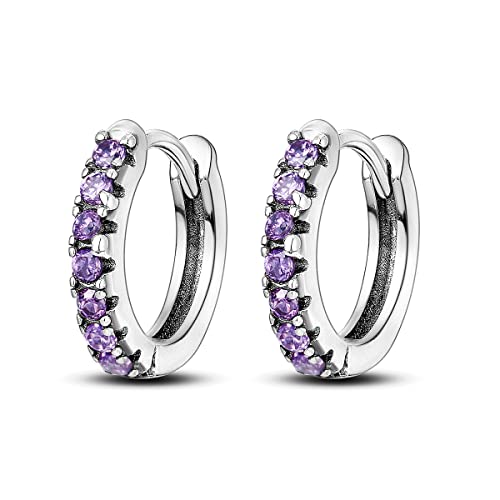 Parmuz Orecchini a cerchio da donna in argento sterling , semplici orecchini a cerchio con polsini Huggie piccoli viola semplici, regalo per ragazze