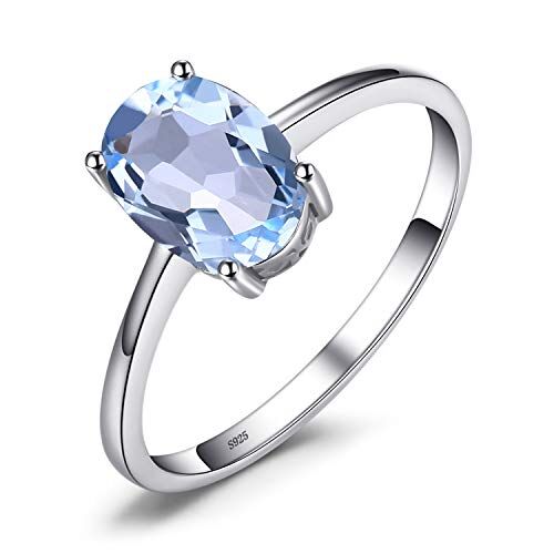 JewelryPalace Anelli Donna Argento 925, Naturale Topazio Azzurro Birthstone Solitario Anello, Anniversario Anello Ovale Donna, Anello Solitario Fidanzamento in Argento, Set Gioielli Donna 7