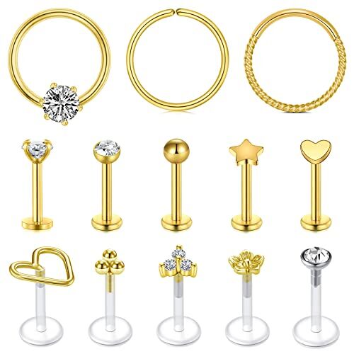 AceFun 16G 1.2mm Helix Piercing Oro Cartilagine Tragus Studs Oro Cerchio Acciaio Chirurgico Orecchino Bar Piercing Gioielli CZ 8mm