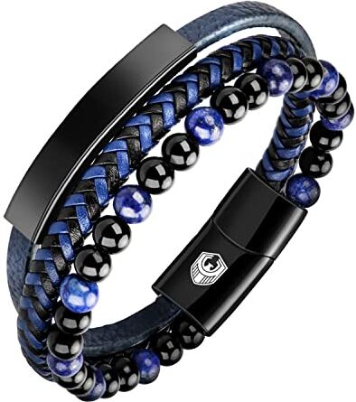 SHIEAGLELD Bracciale Uomo Pelle Classico Cuoio Braccialetto Uomo con Calamita Fibbia in Acciaio Inossidabile ed Esclusivo Portagioie per Braccialetti l'idea di Regali