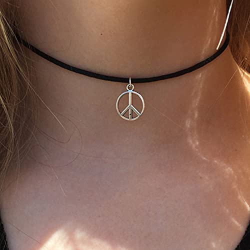 Yheakne Collana girocollo in pelle Boho Peace Collana con ciondolo a cerchio corto Collana in stile gotico minimalista Gioielli per donne e ragazze