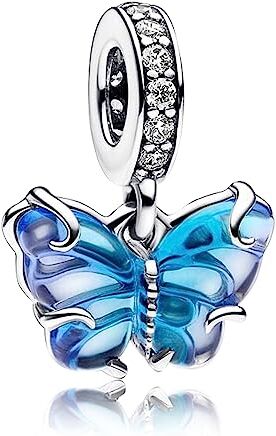 Amuefer Farfalla Blu Charm Compatibili Bracciale Collana Pandora, Argento Sterling Ciondolo Compleanno Natale Gioielli Regali per le Donne Ragazza Moglie Amici