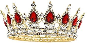 YTGLQAZ Accessori Per Capelli Fasce Per Le Donne Diademi Di Cristallo Dorati Corona Rotonda Royal Queen King Crowns Diadema Prom Accessori Per Gioielli Per Capelli Da Sposa (Colore Metallo: Gold Red