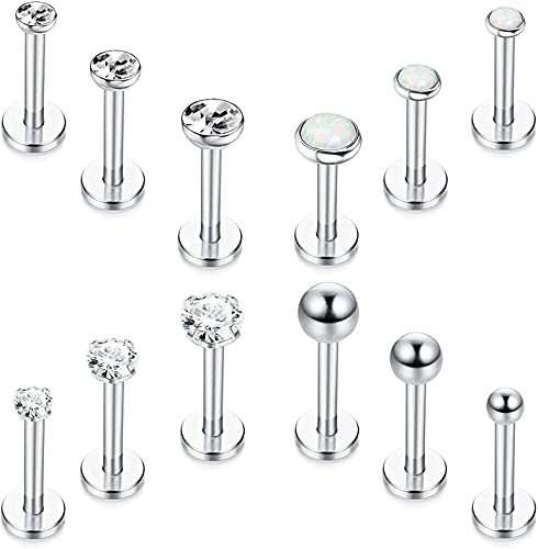 CASSIECA 12 Pezzi 16 G Acciaio Inossidabile Piercing da Uomo Donna Narice Orecchio Cartilagine Helix Labret Piercing Set Tragus Piercing Gioielli Penetranti, Argento, Oro, Nero