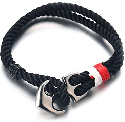 HALUKAKAH ● VELA ● Uomini Bracciale in Corda di Nylon Multicolore Nero Fatto a Mano Chiusura con Ancora in Argento 8.26"(21CM),con Confezione REGALO Gratuita