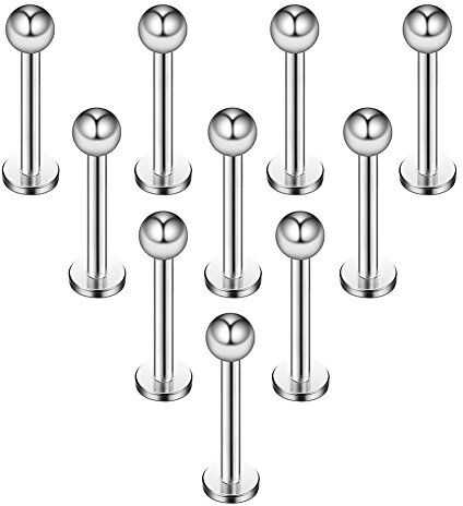 Briana Williams 10 pz 1.2mm Nero Titanio Anodizzato 316L Acciaio Chirurgico Labret Anello al Labbro/Trago/Helix/Cartilagine Orecchio Stud Bilanciere, 6-8mm Barretta Corpo Piercing Gioielli