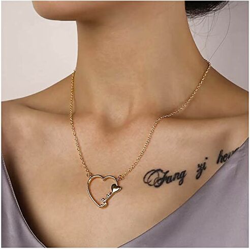 Cimenexe Collana con Ciondolo a Cuore di Amore della Boemia Collana a Cuore Cava Collana con Chiave in Oro Girocollo Collana con Girocollo a Cuore con Profilo Vintage Gioielli per Regali per Donne e