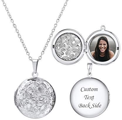 U7 Argento Collana Pendente Donna Medaglione Ovale Fiore PortaFoto, Placcato Platino, Catena Regolabile, Gioiello alla Moda, Regalo Personalizzato