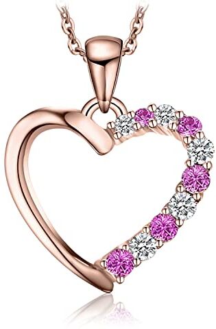 JewelryPalace Collana Cuore Donna Argento 925 con Creato Zaffiro Rosa, Collana Donna con Ciondolo Cuore Amore Catena 45cm, Collana Pietre Rosa con Pendente Cuore in Oro Rosa Set Gioielli Donna