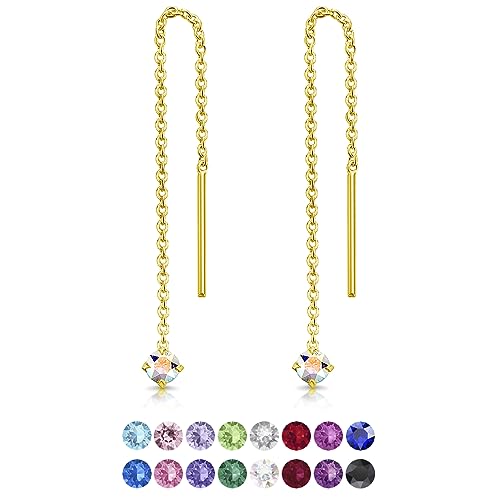 DTPsilver ® Orecchini Pendenti Argento 925 Placcato Oro Giallo con 3 mm Cristalli Swarovski® Orecchini Saliscendi in Argento 925 Placcato Oro Lovli Orecchini Aurora Boreale