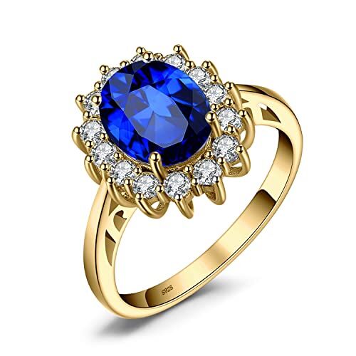 JewelryPalace Kate Middleton Anello Halo Donna Argento 925 con Creato Zaffiro Blu, Principessa Diana William Anelli Dorati Donna con Pietra Ovale, Fedina Zirconi in Oro Set Gioielli Donna 25