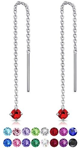 DTPsilver ® Orecchini Pendenti Rossi con Catena in Argento 925 e Cristalli Swarovski 3 mm® Orecchini Saliscendi Argento 925 Lovli Orecchini Donna Rossi Punto Luce Orecchini Rossi Donna