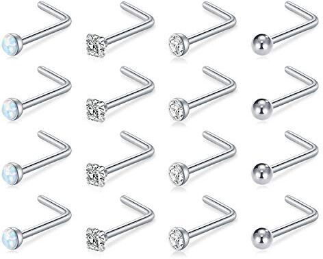 incaton 1mm Piercing Naso 18G L Piercing Naso Brillantino Acciaio Chirurgico Anello Naso Piercing per Uomo Donna, Pallina è di 2.5 mm