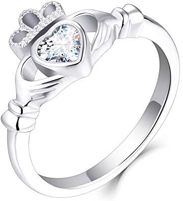 JO WISDOM JO WISODM Anelli Claddagh Cuore Argento 925 Donna, Anelli Celtico Cuore con 3A Zirconia Cubica Birthstone