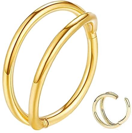 ESHIONER G23 Titanio Ipoallergenico Piercing Naso Anello Oro Piercing Septum Piercing Orecchio Cartilagine Piercing Trago Helix Doppia Linea 16G 8MM Nostril Piercing 1 Pezzo