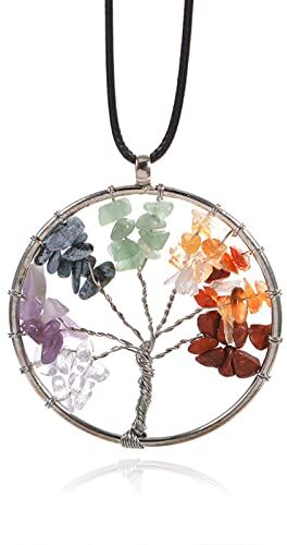 YLLZJ Collana Ciondolo Ciondolo da donna Albero della vita Regalo di compleanno Uomo Donna Ciondolo Albero della Vita Pietra di Cristallo Perla Portafortuna,