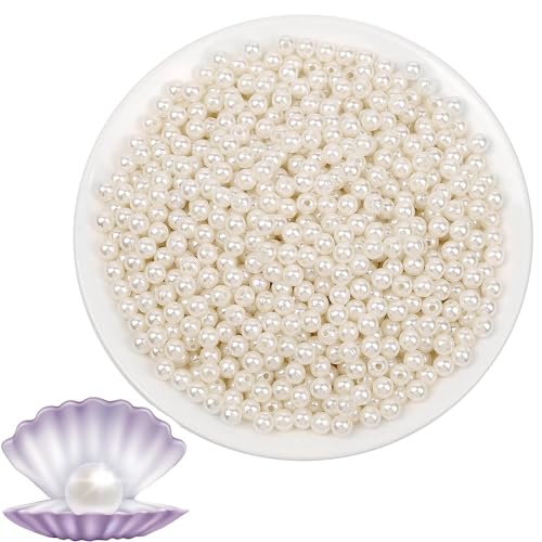 ZEACCT 1000 Bigiotteria Beige, Perle Beige Rotonde, Gioielli con Perle, per La Creazione di Gioielli, Collane, Bracciali, Gioielli Fai da Te (6mm)