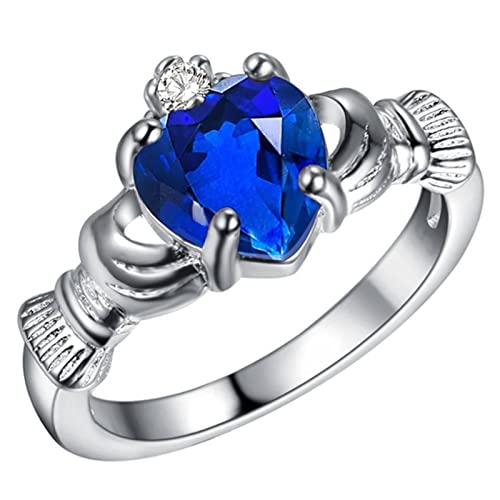 Musihy Fedine, Ring Donna Claddagh Ring Anello Zircone Blu Scuro Cuore Misura Anello 20