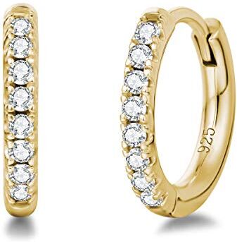 FANCIME Orecchini a Cerchio Piccoli per Donna in Argento Sterling 925 Placcato Oro Giallo con Zirconia Cubica Diametro: 13 mm