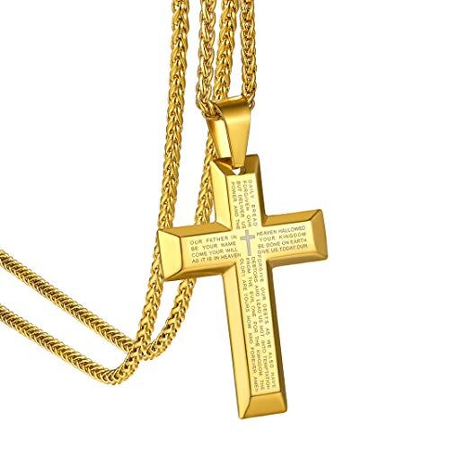 GOLDCHIC JEWELRY Collana Con Croce Di Preghiera Del Signore In Oro, Gioielli Religiosi Biblici Per Uomo