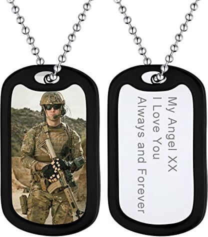 Supcare Collana con Foto Personalizzata, 05 Stile Militare Collana Donna Uomo Ciondolo Portafoto con Silicone, Argento Collana Personalizzata con Foto+ Incisione, Idee Regalo per Donna Uomo