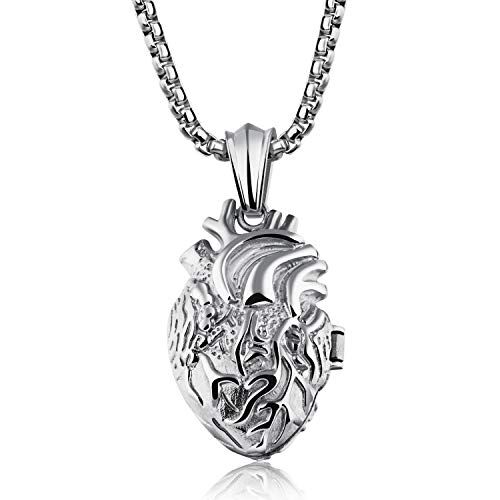 Cupimatch Collana Uomo Pendente Ciondolo Cuore Organo Anatomico Apribile Catena Acciaio Inossidabile Argento