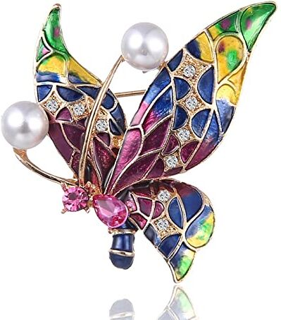 Inateannal Farfalla Spilla Strass Farfalla Smalto Pin Insetto Cristallo Lapel Pin Classico Matrimonio Bouquet Nuziale Perla Spilla Gioielli Per Le Donne Ragazze